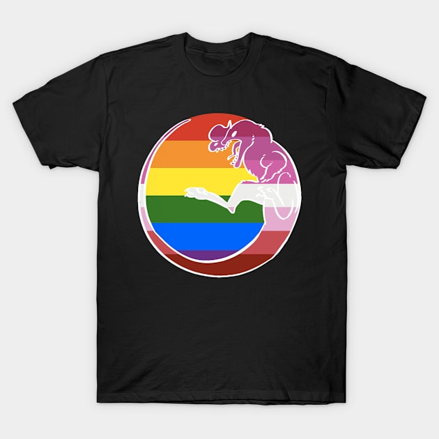 Gay / Lesbian Pride Dilophosaurus T-Shirt White Outline T-Shirt by irradiatedsnakes